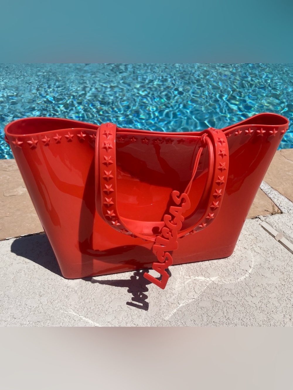 Carmen Sol Italy Studded Jelly Tote Bag Neon Orange Las Vegas Mid Size